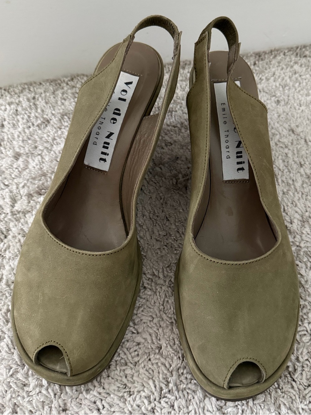 Vol de Nuit Emile Thoard Suede Peep-Toe Slingback Wedges